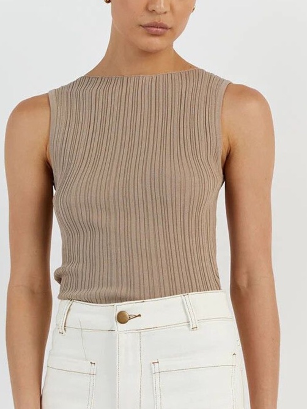 dissh sienna taupe gray knit tank top med